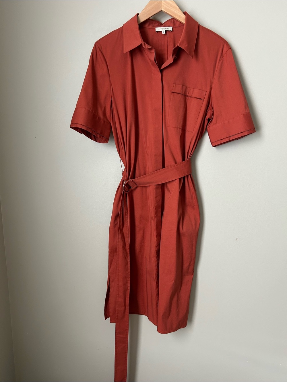Lafayette 148 New York Brick-Red Shirt Midi Dress with Self Belt